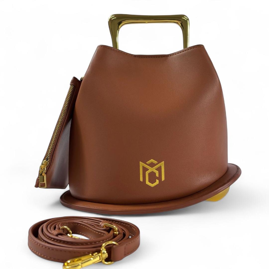 Minimalist MC Leather Bucket Crossbody Bag, Chic Top-Handle