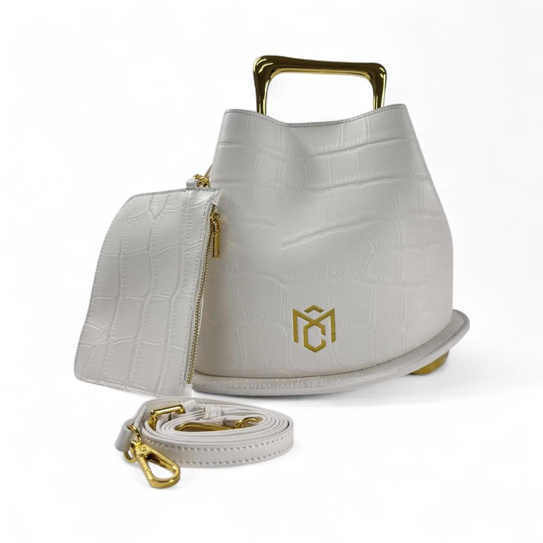 Minimalist MC Leather Bucket Crossbody Bag, Chic Top-Handle