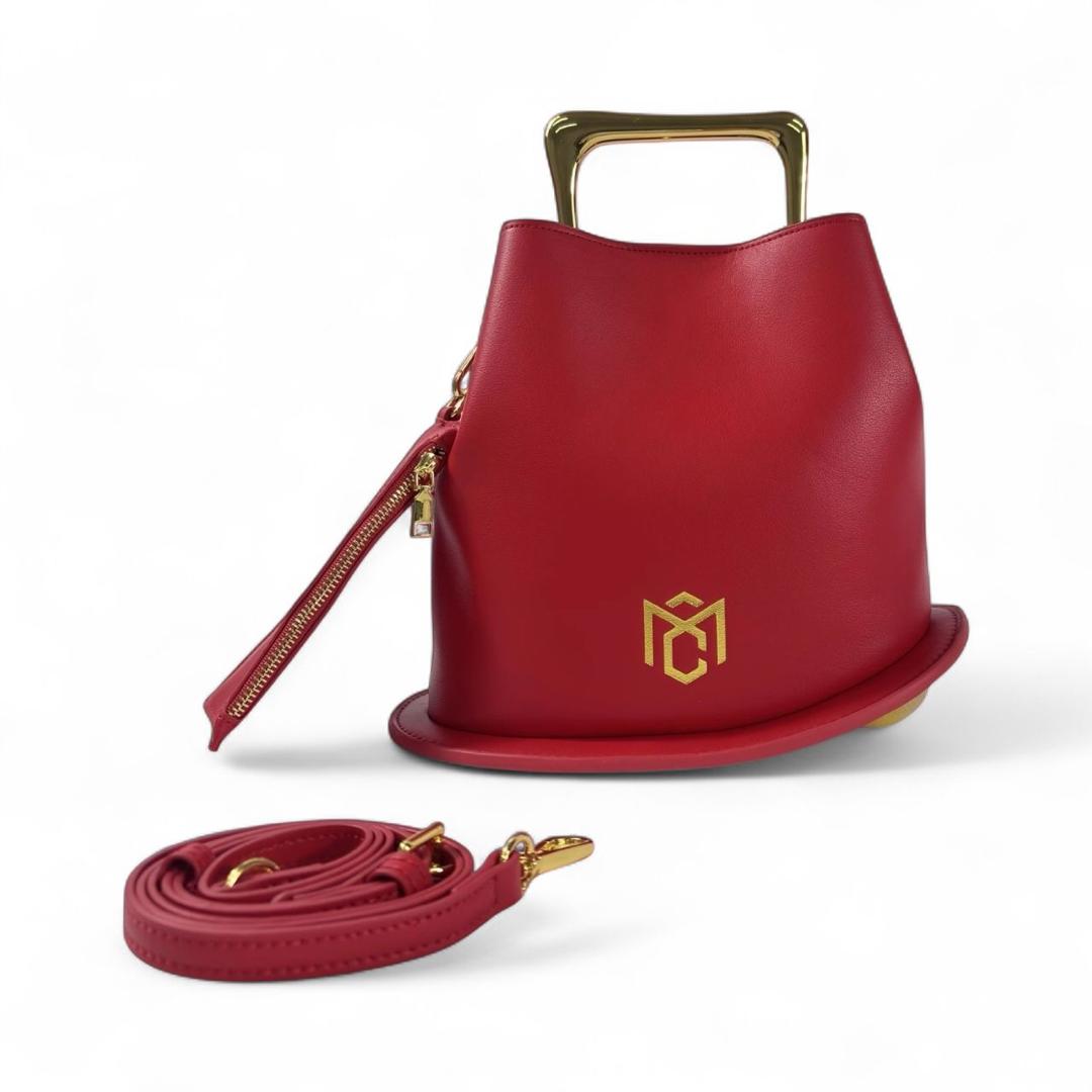 Minimalist MC Leather Bucket Crossbody Bag, Chic Top-Handle